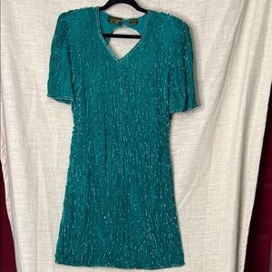 Vintage mark and John Elegant Teal Beaded 80s Dress